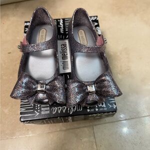 Mini Melissa Sparkly Bow Kids Shoes - Glittery Purple